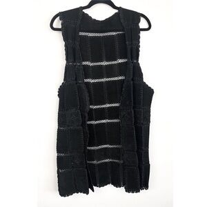 Vintage Crochet‎ Suede Leather Vest Black Embroidered Patchwork Western Boho